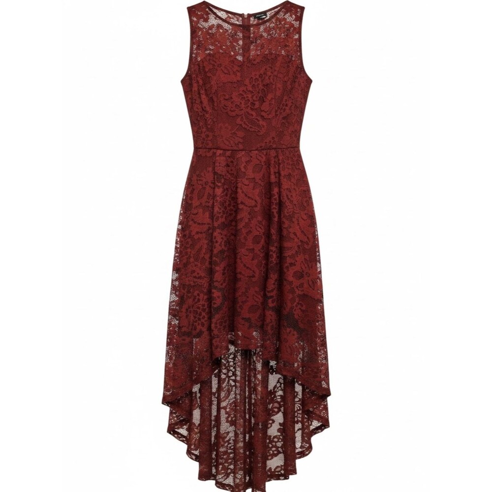 High-Low Burgundy Lace Dress - Women's Elegant Cocktail Dress Sz Large